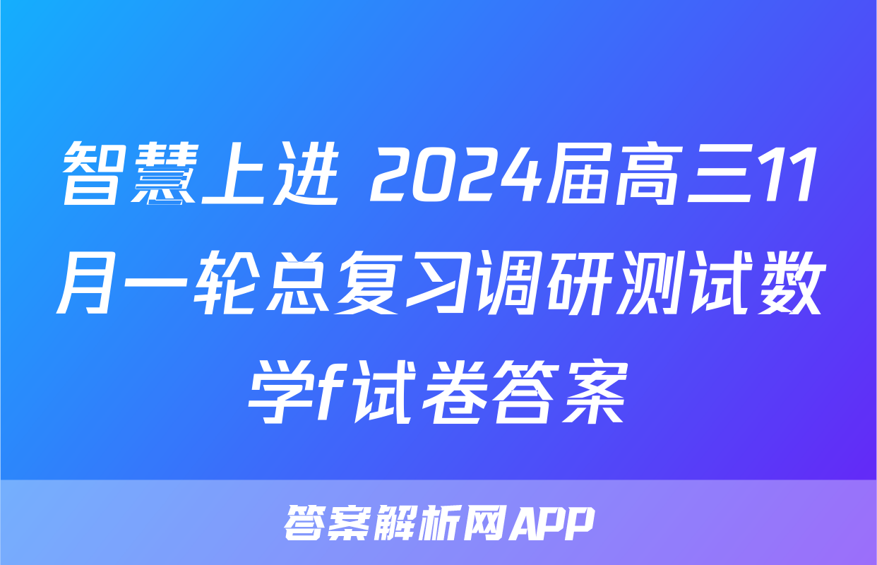 智慧上进 2024届高三11月一轮总复习调研测试数学f试卷答案